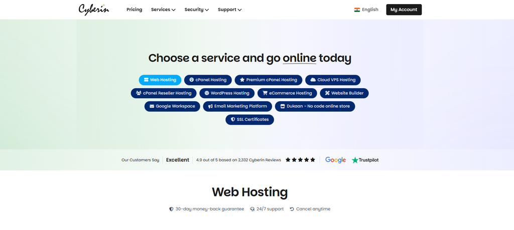 Cyberin hosting plans and resources
