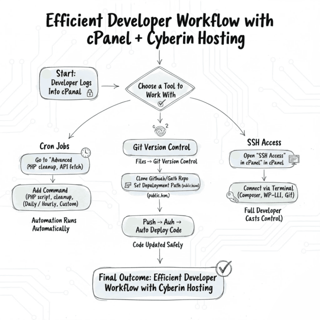 How Developers Use cPanel Tools: Cron Jobs, Git & SSH