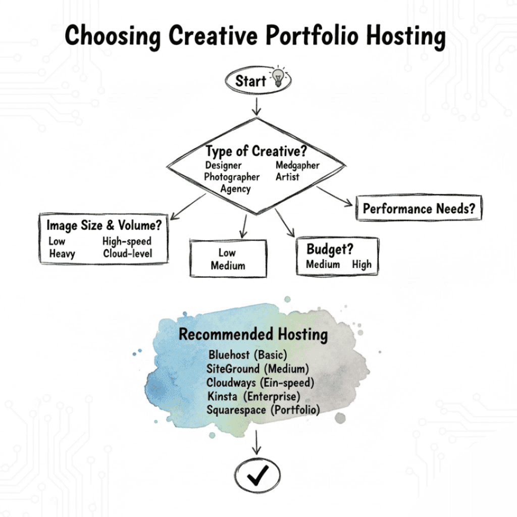 Flow chart showing how to choose the best portfolio hosting.
