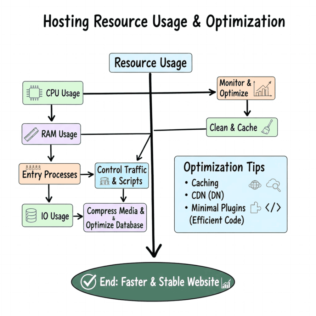 Web hosting resource usage optimization flowchart